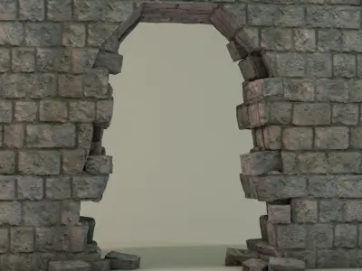 Broken wall Module Low-poly 3D model