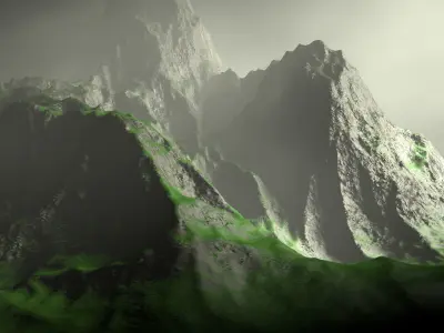 3D mountain with light shining 3D model