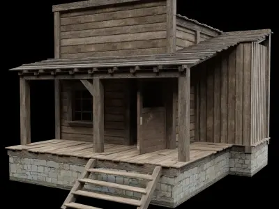 WILD WEST WESTERN HOUSE HUT COTTAGE CABIN BUILDING COLLECTION Low-poly 3D model