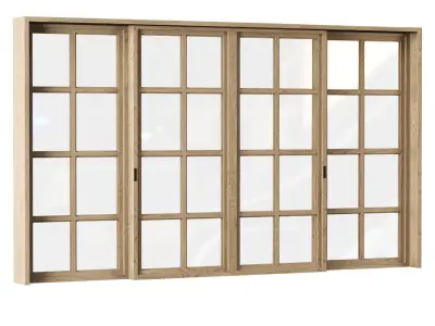 Rectangle wooden windows with doors V3 Low-poly 3D model
