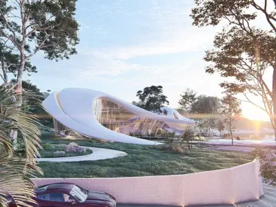 Organic architecture beach villa house Lumion render Bonus Revit 3D model