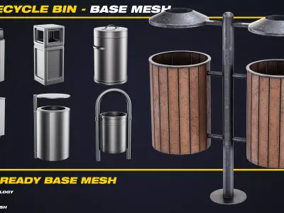 30 Recycle Bin Base Mesh - VOL 01 - Game Ready  Low-poly 3D model