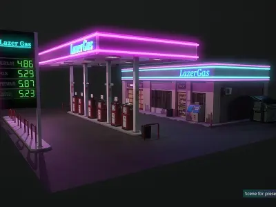 Low Poly 80s Gas Station Low-poly 3D model
