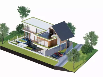 Modern Villa 3D Package for Enscape 3 and Lumion Orthogonal  3D model