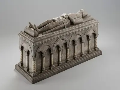 Romanesque Stone Sarcophagus Low-poly 3D model
