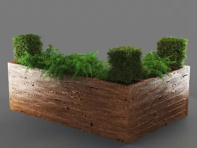 bench926 wooden planter with plants in it 3D model