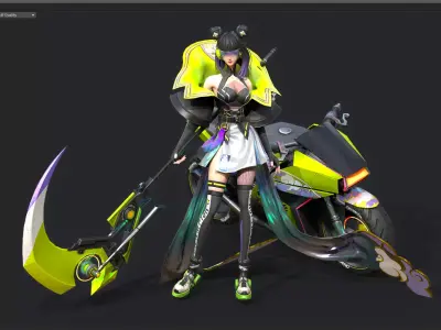 Motorcycle girl Low-poly 3D model