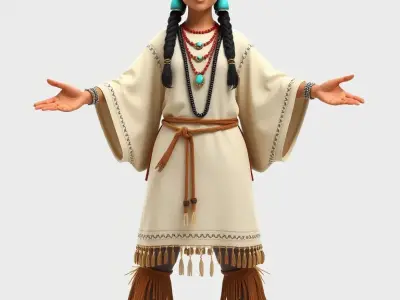 Indigenous D Character Model Rigged and Animated Low-poly 3D model