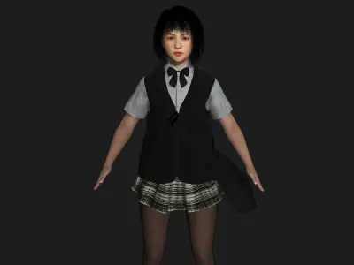 AAA 3D REALISTIC ASIAN GIRL CHARACTER - JAPANESE STUDENT KIDS Low-poly 3D model