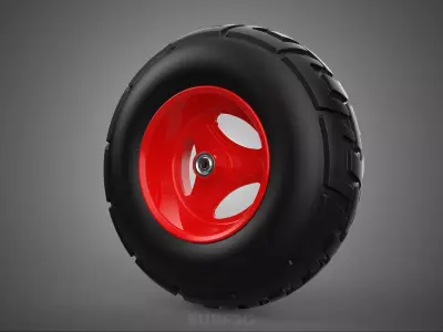 RED TRI THREE SPOKE 3 WHEEL TREAD TIRE RIM HUB CART BARROW TYRE 3D model