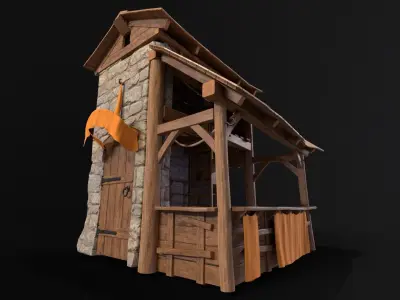 Medieval Market Stall Low-poly 3D model