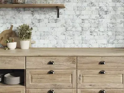 Rustic White Brick Wall Tile 3D Model Texture