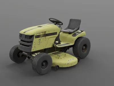  Old Ride-On Lawn Mower Realistic Garden Tractor PBR Textures 