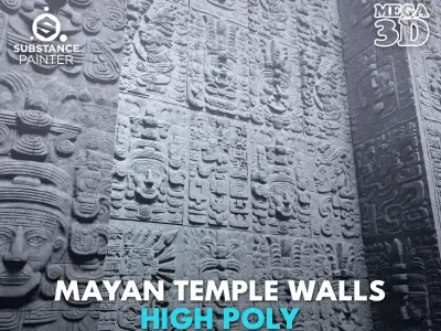 High poly Gray Mayan Temple Wall 230719 3D model