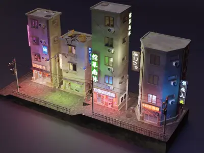 Cyberpunk Buildings Pack And Scene Low-poly 3D model