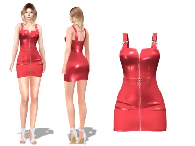 Mini Leather Dress With Buckles And Front Zip Low-poly 3D model