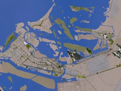 Abu Dhabi City UAE with Airport Low-poly 3D model