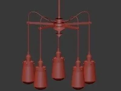 Untitled five light chandelier with brass and glass shades 3D model