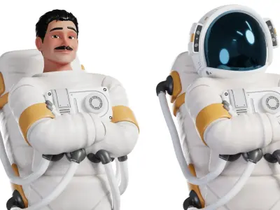 Cartoon Man Astronaut Spacesuit Cosmonaut Low-poly 3D model