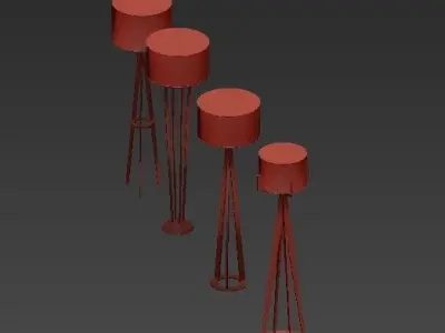 Floor four gold lamps 3D model