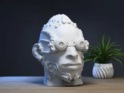 Robot human head Headphone Stand  Cyborg Headset Stand  3D print model