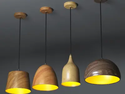 Wooden Pendant Light Pack Free 3D model