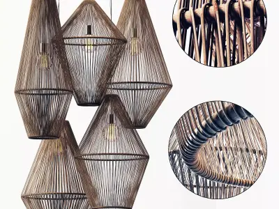 Lamp wood rattan wicker Cone n2 3D model