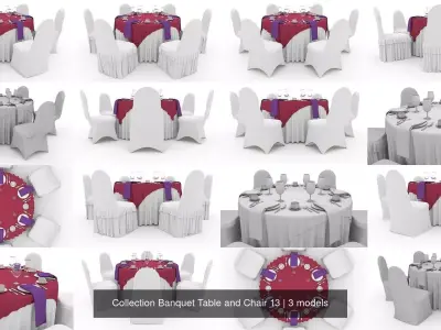 Collection Banquet Table and Chair 13 3D Model Pack