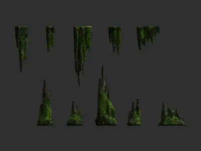 Cave Rock Pack 1 - Moss Low-poly 3D model