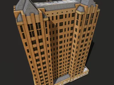 Detroit Abandoned Skyscraper Low-poly 3D model