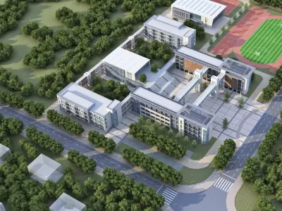 Modern School Campus Exterior 3D model