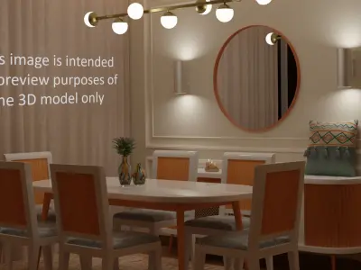 Mid-century Modern Dining Table with 4 Tapered Legs Free 3D model