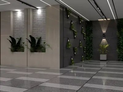 Modern Stilt Floor Parking and Lobby Design 3D model