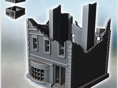 Two-story house with chimney and front porch ruined version 16 - 3D print model