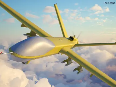  Long Endurance Military UAV Aircraft Yellow Rigged for Maya 