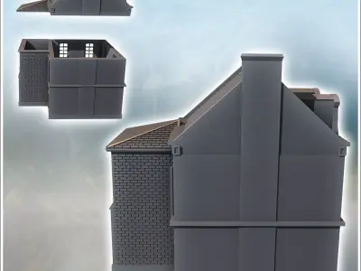 Two-story building with baroque-style roof windows and rear anne 3D print model