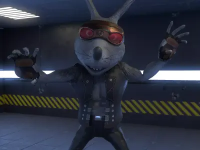 Steampunk Motorbike Mouse Character animated Low-poly 3D model