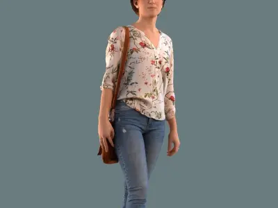 Low poly set of 3D women walking 3D model