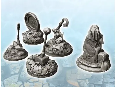 Fantasy accessory set with hammer and shield 1 - Medieval Gothic 3D print model