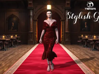Red Sequins Gown Low-poly 3D model