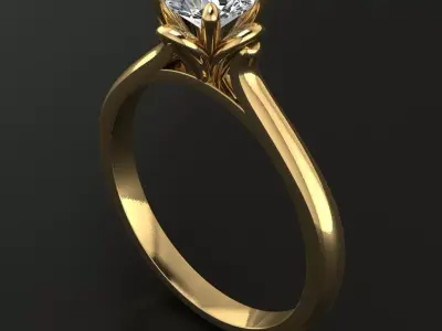 Floral Solitaire 4 Prong Diamond Engagement Ring 3D print model