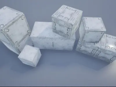 2K-4K White Sci-Fi Crates and Containers Low-poly 3D model