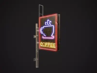 Coffee Neon signs Cyberpunk  Optimized FOr games  Low-poly 3D model