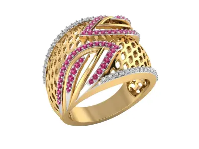Light Weight Rose Gold Diamond Ring  -RI-242 3D print model
