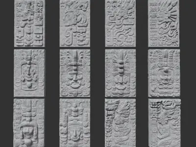 Low poly Gray Mayan Temple Wall 230719 Low-poly 3D model