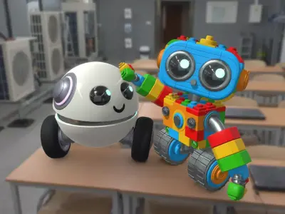 Little robots Low-poly 3D model