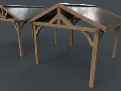 PBR Wooden Pergola Gazebo C6 Low-poly 3D model