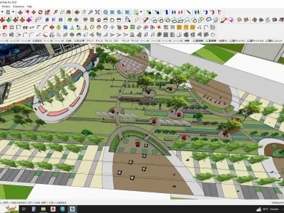 Shopping mall apartments with park sketchup model 3D model