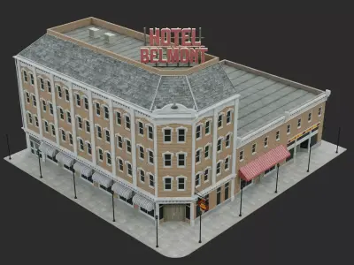 Modern Hotel Building Low-poly 3D model