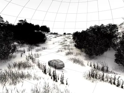 Autumn dusk path Low-poly 3D model